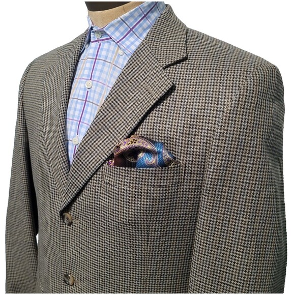 Jos A Bank Blazer Mens 41R Houndstooth  Wool Silk Blend Sportscoat 3 Button - Picture 2 of 16